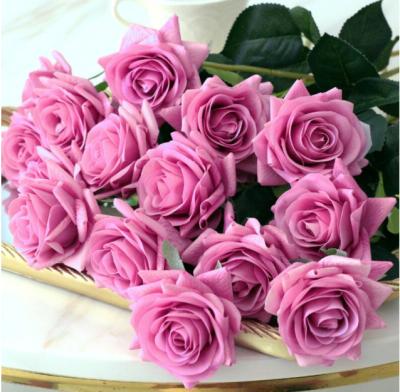 China Beautiful Real Fuchsia Colored Touch Rose Flower Artificial Loose Stem Silk Rose Flower For Wedding Bouquets Home Decoration for sale