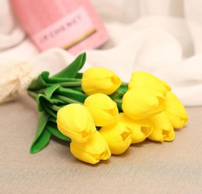 China Beautiful Real Colored Yellow PU Touch Tulips Artificial Flower Faux Flowers For Bridal Bouquets Wedding Party Home Decor for sale