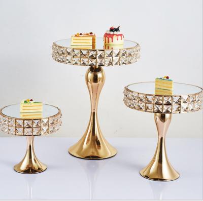 China Gold Mirror Tray Pans Cake Dessert Stand Metal Gold Display Round Dish for Wedding Birthday Party Decoration for sale