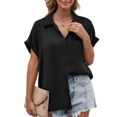 China New Summer Women's Anti-Shrink Lapel Short Fashion Women's V-Neck Sleeve Breathable T-Shirt for sale