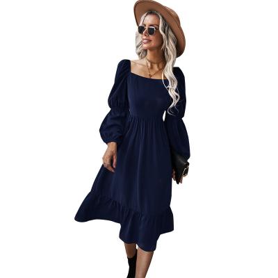 China New Lady Girls Summer Spring Women's Loose Dress Solid Color Long Sleeve V-Neck Dresses Wholesale Breathable Long Beach Casual Vacation Long for sale