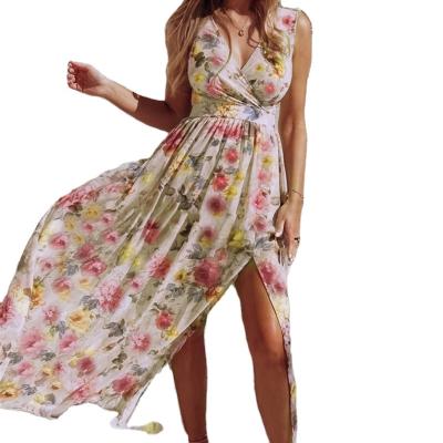 China Dry Cleaning Women Fashion Clothes Summer Party Beach Flower Printed Casual Outfits for sale