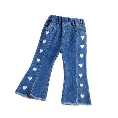 China Wholesale Breathable Kids White Heart Printed Autumn Stretched Slim Fashion Girls Rocket Jeans for sale