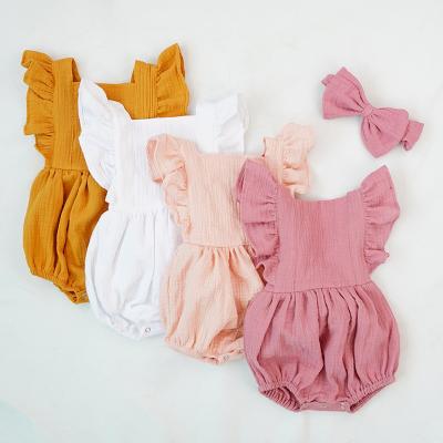 China Anti-Wrinkle Baby Ruffles Cute Soft Rompers Newborn Baby Clothes 100% Cotton Summer Toddlers Girl Jumpsuit Fly Sleeve Soft Jumpsuit for sale