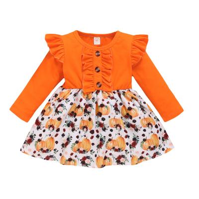 China QUICK DRY Pumpkin Printed Little Girls Long Sleeve Dress Baby Girls Toddler Sets Halloween Outfits for sale