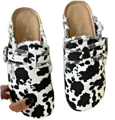 China 2023 spring summer hot sale fashionable casual canvas flat slides fashion cow leopard print half slippers shoes for women for sale