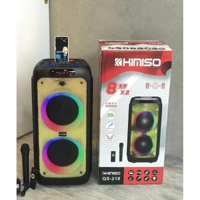 China New Wireless Speakers KIMISO Large 8inch Double Horn Rechargeable Speaker QS-218 With Wireless Microphone for sale