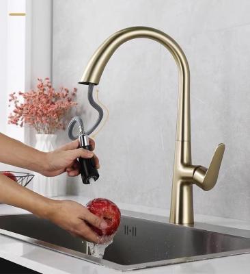 China Pull Out Spray Kitchen Invisible Pull-Out Hot And Cold Faucet Vegetable Sink Can Rotate Splashproof All Spray Water Mode Copper Gold for sale