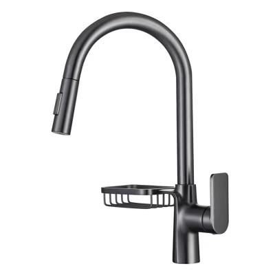 China Pull Out Spray Gun Kitchen Hot And Cold Kitchen Sink Faucet Pull-Down Gray Splash Proof Telescopic Faucet for sale