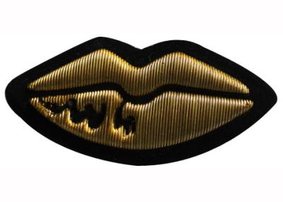 China Custom Size Embroidered Iron On Patches Lip Shape Bullion Wire Blazer Badges for sale