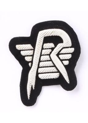 China Sliver And Black Bullion Wire Blazer Badges Durable Embroidered Applique Patches for sale