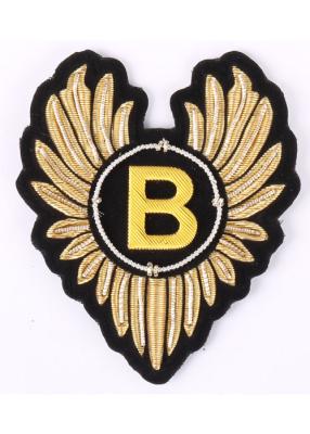 China Wings Shape Embroidered Emblems Gold Embroidered Letter Patches With Alphabet B for sale