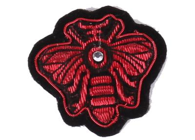 China Red Bee Embroidered Sew On Badges With Rhinestone , Kids Embroidered Patches for sale