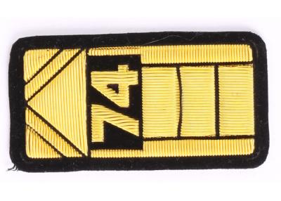 China Rectangle Bullion Wire Blazer Badges Yellow Embroidered Number Patches for sale