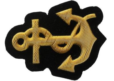 China Anchor Shape Adhesive Embroidered Patches For Shoes , Bullion Wire Badges for sale