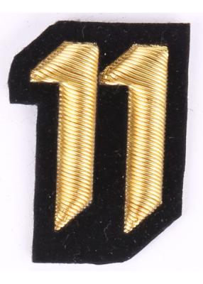 China Number 11 Pattern Iron On Embroidered Letters Washable Bullion Wire Badges for sale