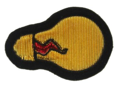 China Pear Shape Embroidered Custom Patches Yellow Hand Embroidered Bullion Badges for sale