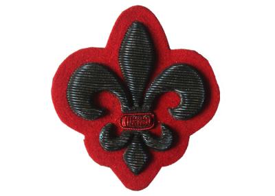 China Hemitate Embroidered Flower Patchwith Red Metalli Fleur - De - Lis , Embroidered Emblem for sale