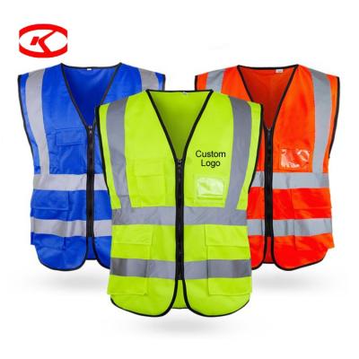 China Custom High Visibility Mesh Hi Vis High Visibility Logo Printing Reflect Warning Blue Yellow Safety Reflective Vest With Pockets for sale