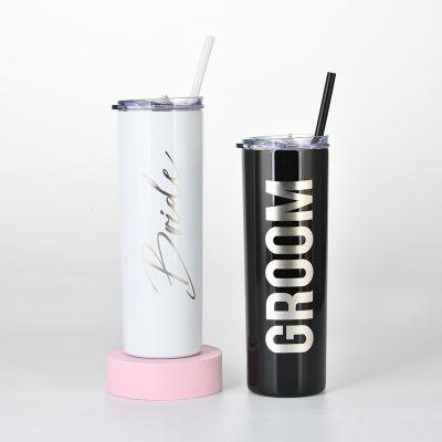 China PORTABLE custom made double wall stainless steel tumbler Cups White Thermal tea mug wholesale printed camping coffee mug with straw and lid for sale