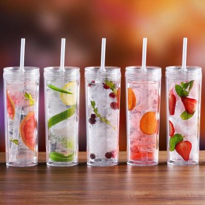 China Minimalist 18 oz plastic double wall slim straight lean tumbler with straw clear water bottle with custom logo drink cup for sale