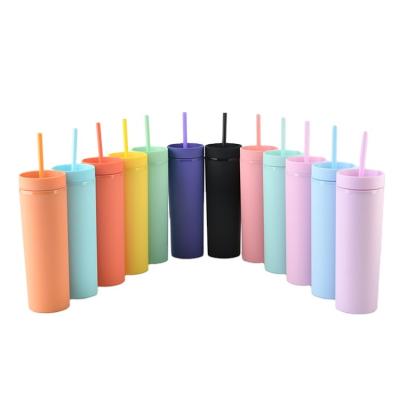 China Food Grade Safe 16oz Reusable Matte Pastel Skinny Straight Tumbler with Straw Customizable Blank Tumblers | The volume with lids and straws for sale