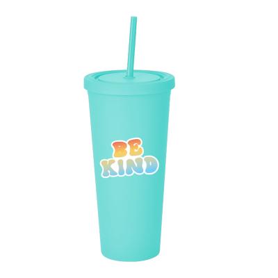 China 2022 New Fashion Disposable 24 Ounce Colors Double Wall Matte Plastic Acrylic Tumblers With Custom Personal Logo Design CMYK Printing Mugs for sale