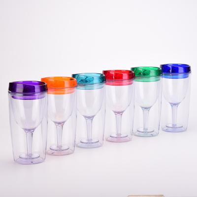 China 10 oz Double Wall Travel Wine Glass Tumbler Transparent Wine Cup Stored Portable Drinks Tumbler for Portable Travel Party Drinkware for sale