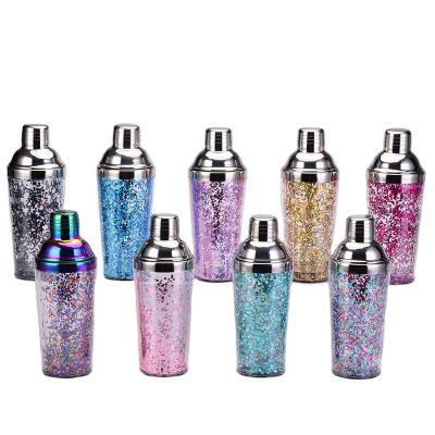 China Hard Plastic Bar Shaker Drink Mixer Set Disposable Custom Double Wall Cocktail Kit Tools 450ml Shaker Bottle With Stainless Steel Lid for sale