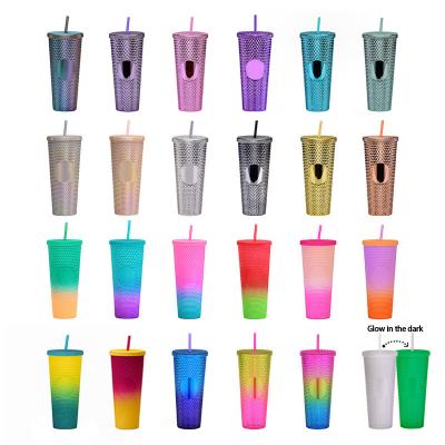 China New With Straw BPA Free Reusable Double Wall Tumbler Food Grade 710ml Fruit Shape Safe Colorful Gradient Acrylic Drinking Tumbler Cups for sale