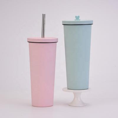 China PORTABLE BOBA Wall Vacuum 304 Stainless Steel Straw Tumbler Double Lean 2022 Couples Cup Logo Custom Accept With Love Silicone Plugs for sale