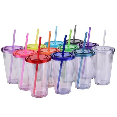 China Customized Wholesale Disposable Logo Tumbler Cup With Dome Double Wall Reusable Plastic Lid 16oz for sale