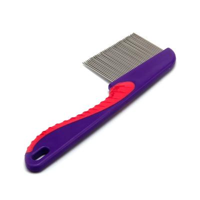 China Durable High Quality Non Slip Handle Stainless Steel Pet Flea Straight Comb for sale