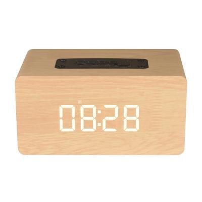 China 2021 New Model 6 Inch Mini Wireless Speaker USB LED Portable Alarm Clock Bluetooths Wooden Speakers Radio for sale