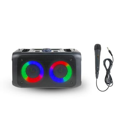 China 3 Inch LED Flashing Light Dual Subwoofer Multimedia Led Box Colorful Karaoke Party Flame Light Wireless Bluetooths Speakers With Wire Microphone for sale