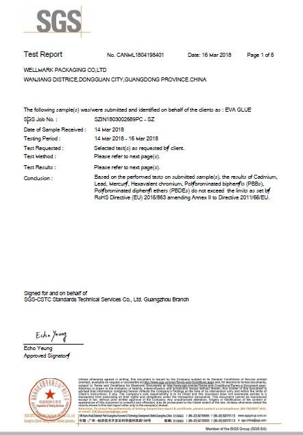 SGS TEST REPORT - WELLMARK PACKAGING CO.,LTD.