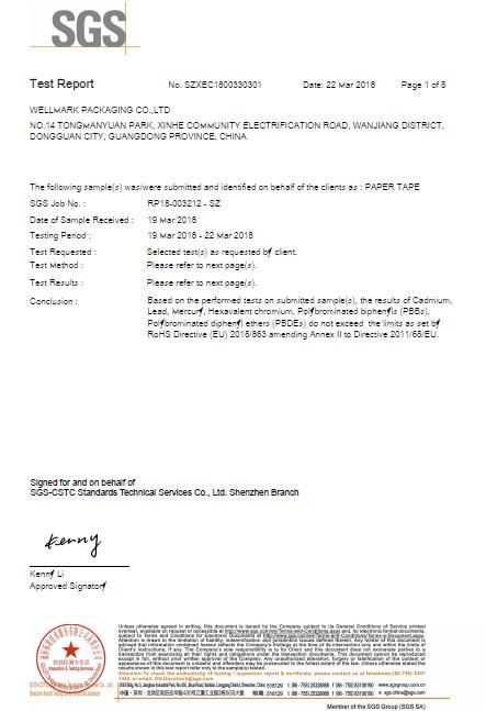 SGS TEST REPORT - WELLMARK PACKAGING CO.,LTD.