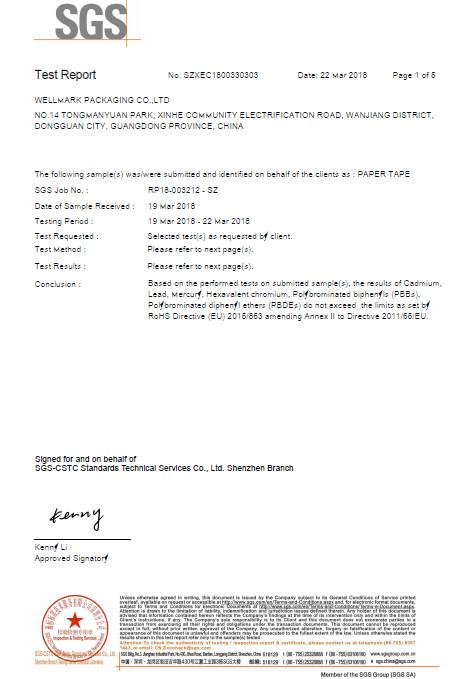 SGS TEST REPORT - WELLMARK PACKAGING CO.,LTD.