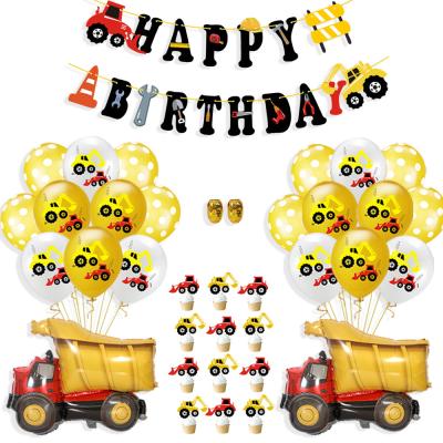 China Party Decoration Cartoon Engineering Truck Theme Decorations Happy Birthday Balloon Decor Kids Party Decoration for sale