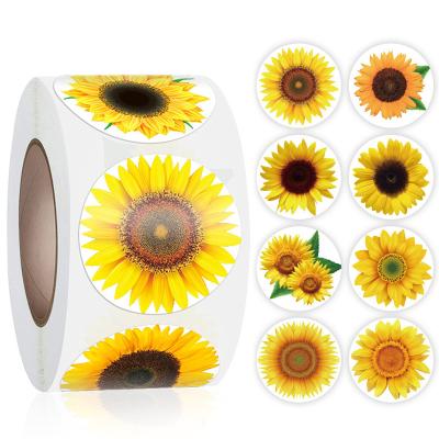 China 8 Design Sunflower Waterproof Wholesale Custom Gift Envelope Sealing Label Sticker Packaging Tape Stickers for sale