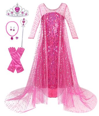 China Wholesale Accessories Elsa Costume Kids Princess Costume Dress +6 Cotton Spring Girls Snow and Ice Sequins for sale