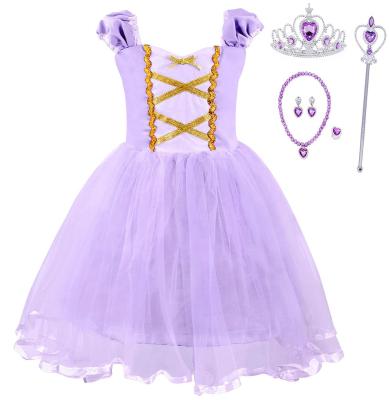 China Polyester Little Girls Sleeveless Clothing / Princess Dress Purple Cotton Hanyiyu Summer Accessories For Halloween for sale