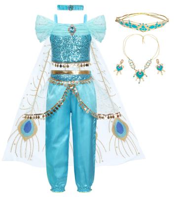 China New Style POLYESTER/Cotton Girls Princess Jasmine Sleeveless Dress Cosplay Costume Sets For Halloween for sale