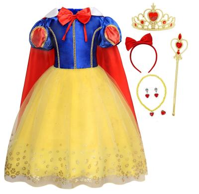 China New Factory Price Polyester Snow White Girl's 7-Piece Dress + Accessories Girls Dresses 6 Princess Costume for sale