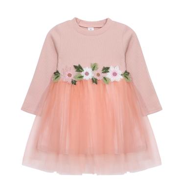 China Autumn New Baby Girl Knitted Long Sleeve Dress 2021 Children's Clothing Kids Breathable Flower Casual Dress Size for sale