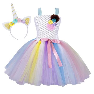 China Viable Hot Sale Girls' Holiday Unicorn Dress Two Piece Set Girls' Holiday Princess Tutu Skirt Children's Dresses for sale