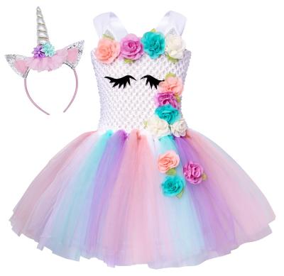 China Unicorn Costume For Girls Viable Dress Up Clothes For Little Girls Rainbow Unicorn Tutu With Headband Birthday Gift for sale