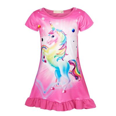 China Kids Cartoon Breathable Shorts Sleeves Nightgowns Girls Rainbow Unicorn Kids Pajamas Sleepwear Kids Clothing for sale