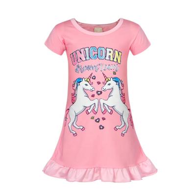 China Girls Unicorn Pink Pajamas Short Sleeves Nightgown Kids Pajamas Sleepwear Breathable Kids Dress for sale