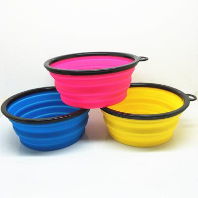 China Wholesale Portable Multi-Color Portable Outdoor Dog Bowl Folding Water Food Strip Plastic Training To Use Pet Bowl for sale